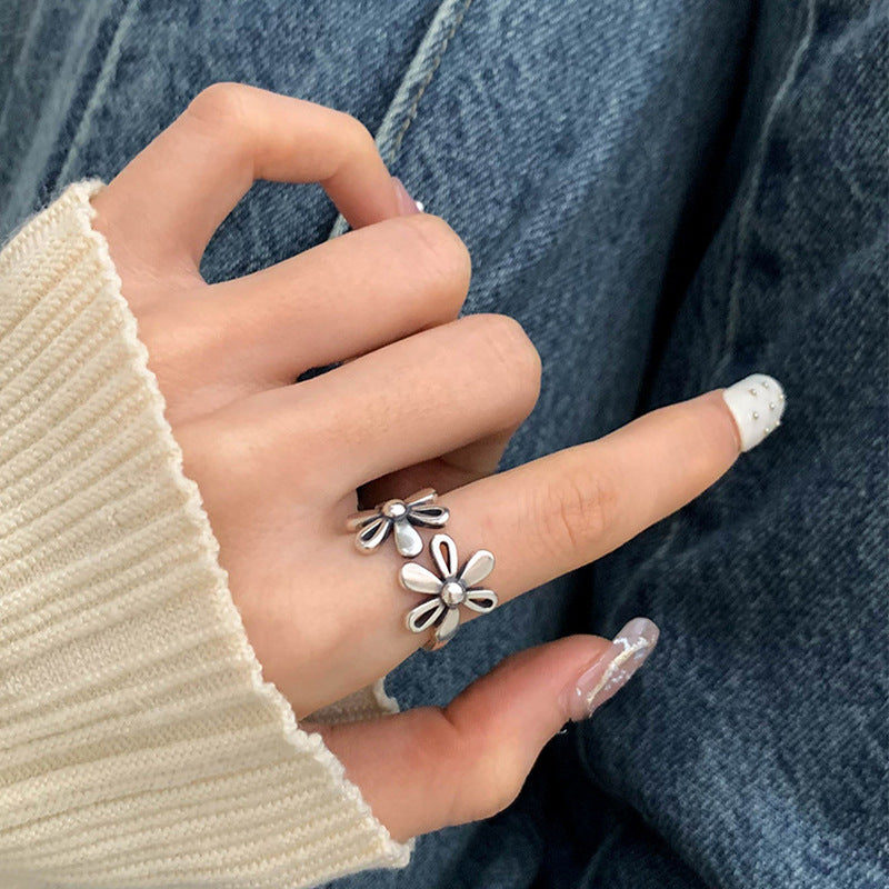 Bague florale pour femme à double anneau
