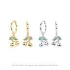Boucles d'oreilles pendantes pour femme avec motif cerise en argent sterling 925