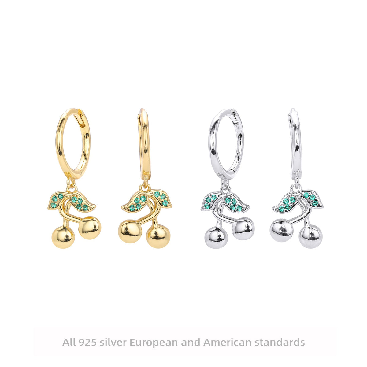 Boucles d'oreilles pendantes pour femme avec motif cerise en argent sterling 925