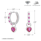 Boucles d'oreilles pendantes cœur en argent sterling 925 et zircone