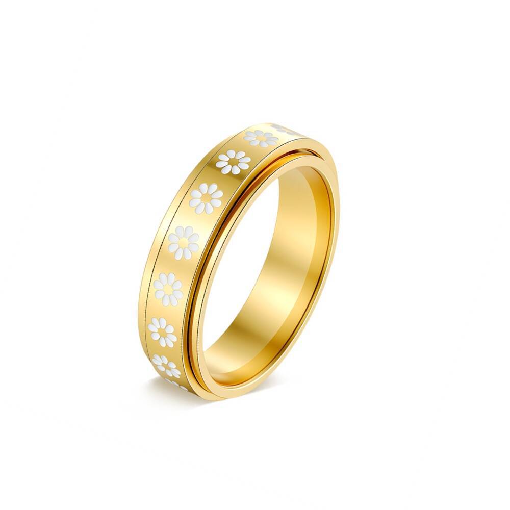 Bague pour homme à motif damier noir et blanc et détails dorés