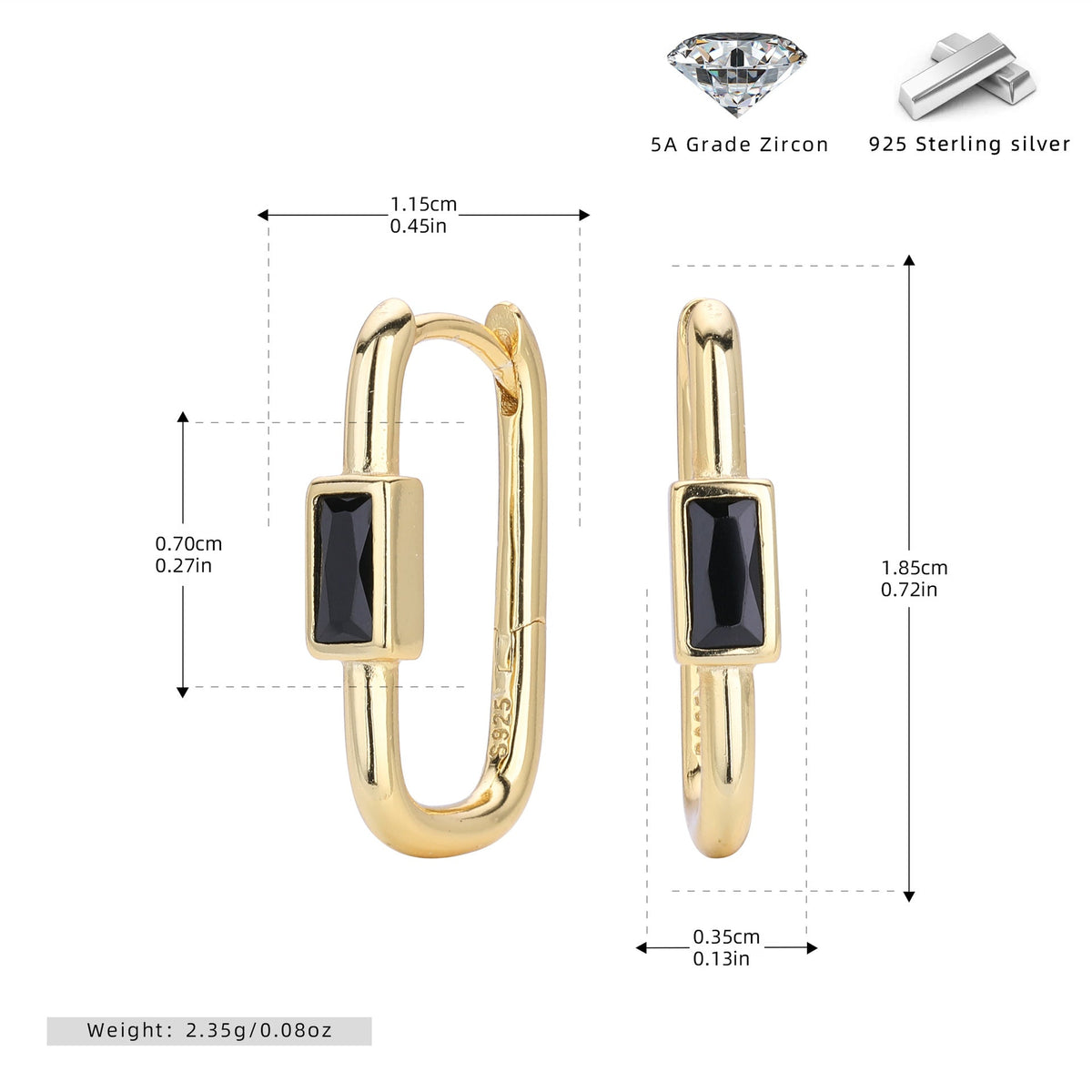 Clous d'oreilles en argent sterling 925 et zircon 5A