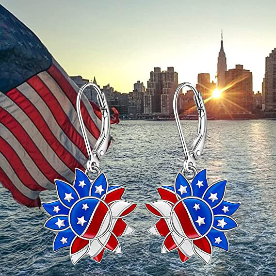 Boucles d'oreilles pendantes patriotiques signe de paix en émail avec fermoir à levier