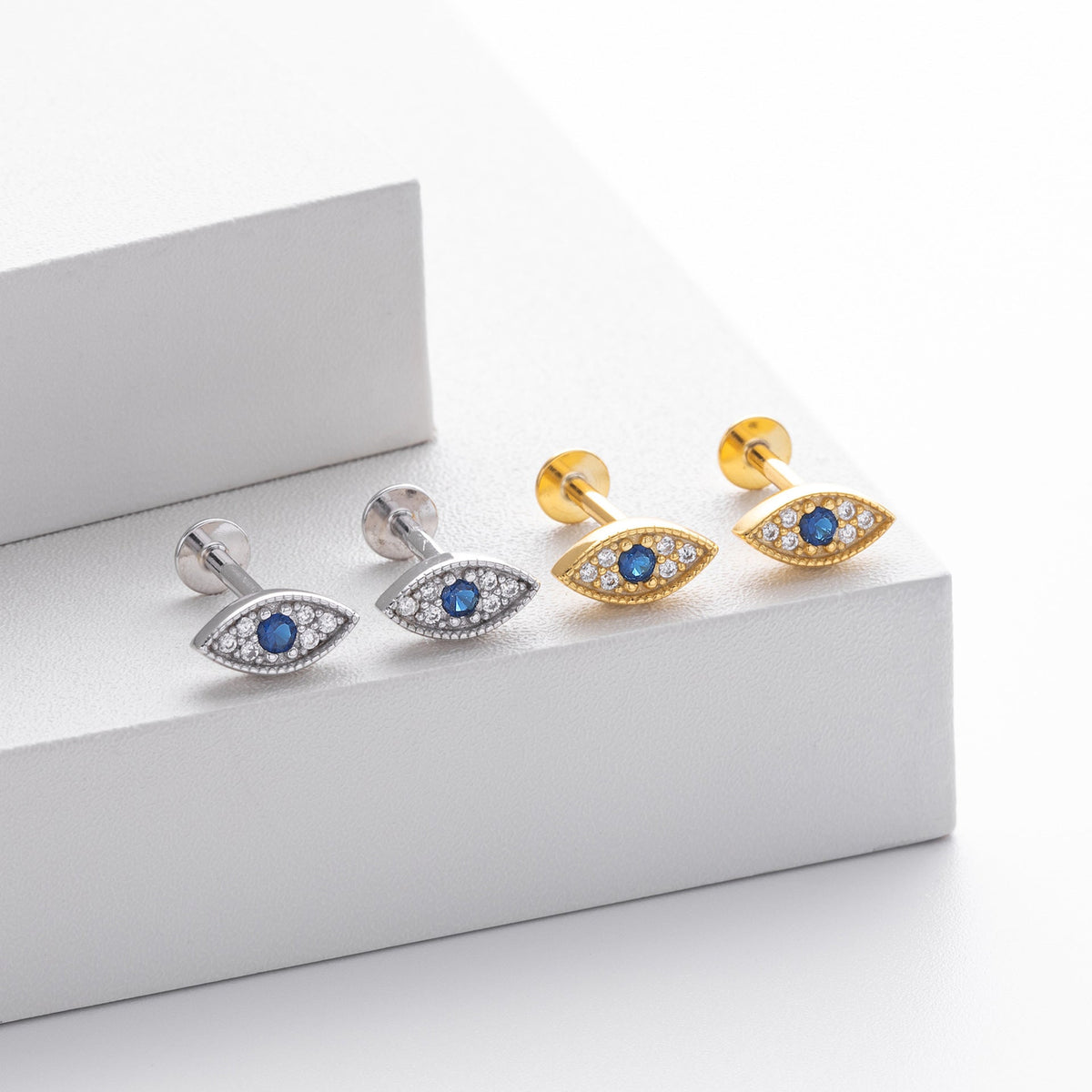 Boucles d'oreilles à clous pour femme design œil en argent sterling 925