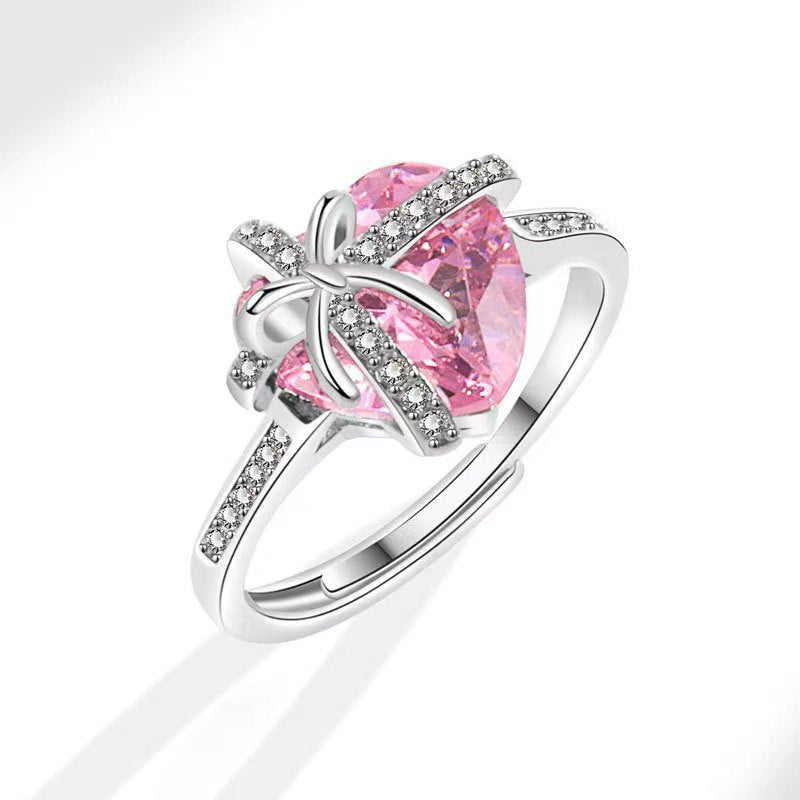 Bague pour femme avec cœur étincelant et zircone