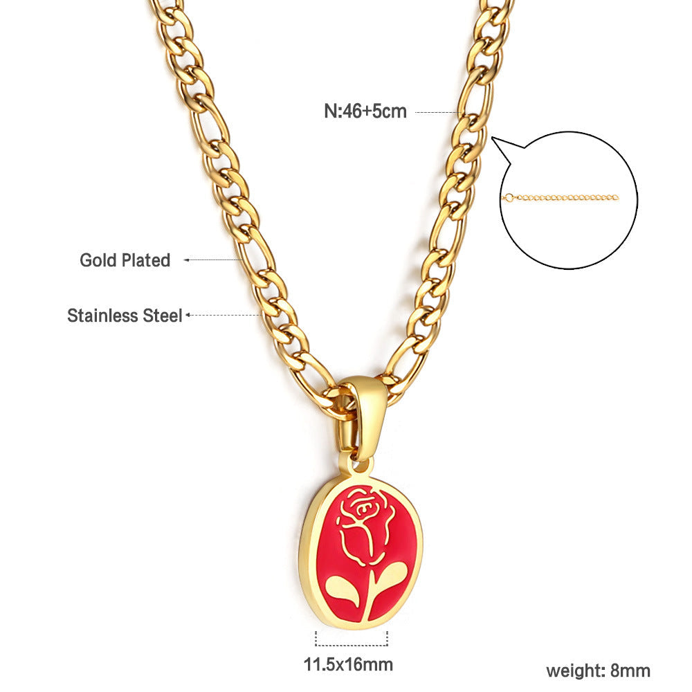 Collier pour femme avec pendentif rose et chaîne en acier inoxydable plaqué or