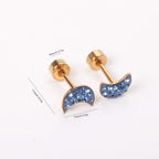 Boucles d'oreilles clous lune avec cristaux étincelants
