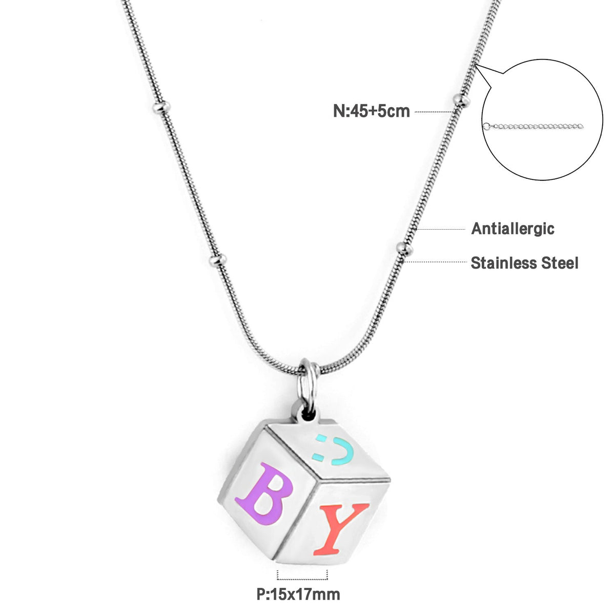 Collier personnalisé pour femme avec pendentif cube et lettres colorées