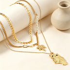 Collier multi-rangs pour femme avec pendentif hibou et détails dorés