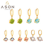 Boucles d'oreilles pendantes pour femme design planétaire en acier doré