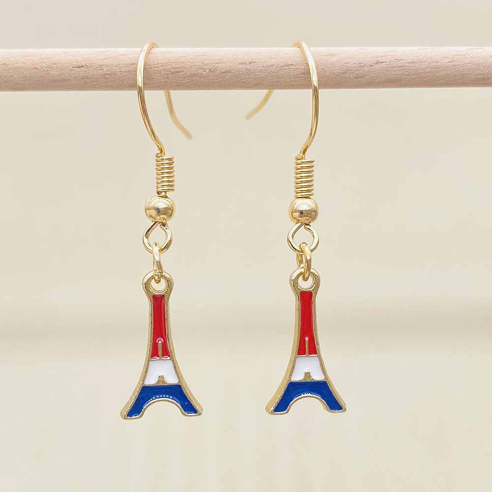 Boucles d'oreilles pendantes patriotiques drapeau en émail pour femme