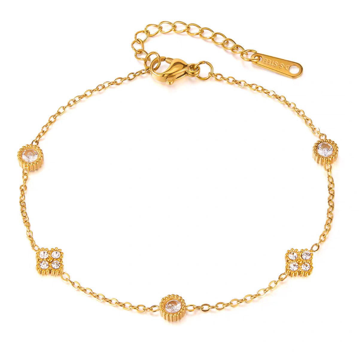 Bracelet de cheville délicat doré et réglable avec cristaux