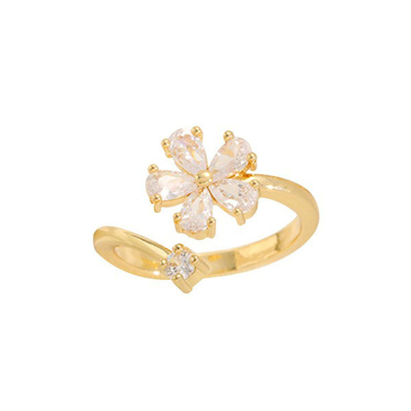 Bague pour femme au design floral élégant avec zircons