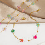 Collier de perles à breloques florales pour femme