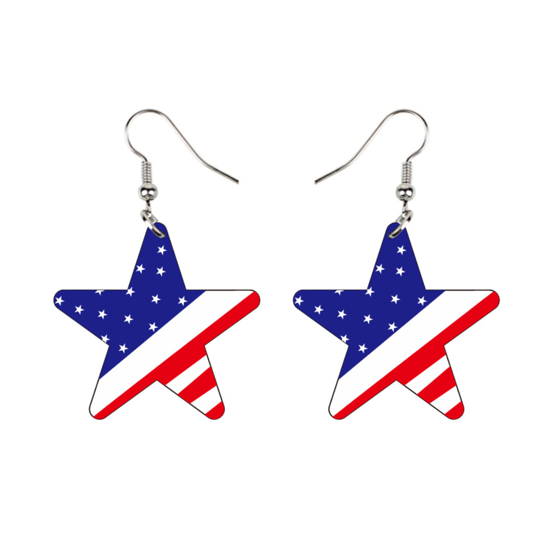 Boucles d'oreilles étoiles drapeau USA en acrylique léger