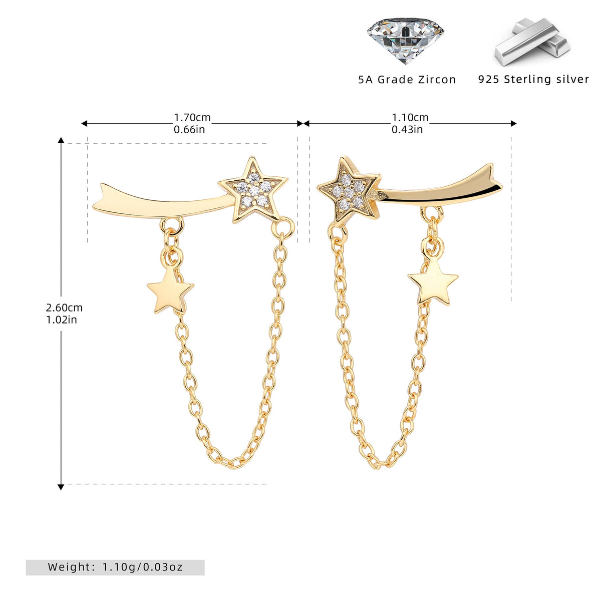 Ohrhänger für Damen mit Zirkonia-Anhängern und Sternendesign