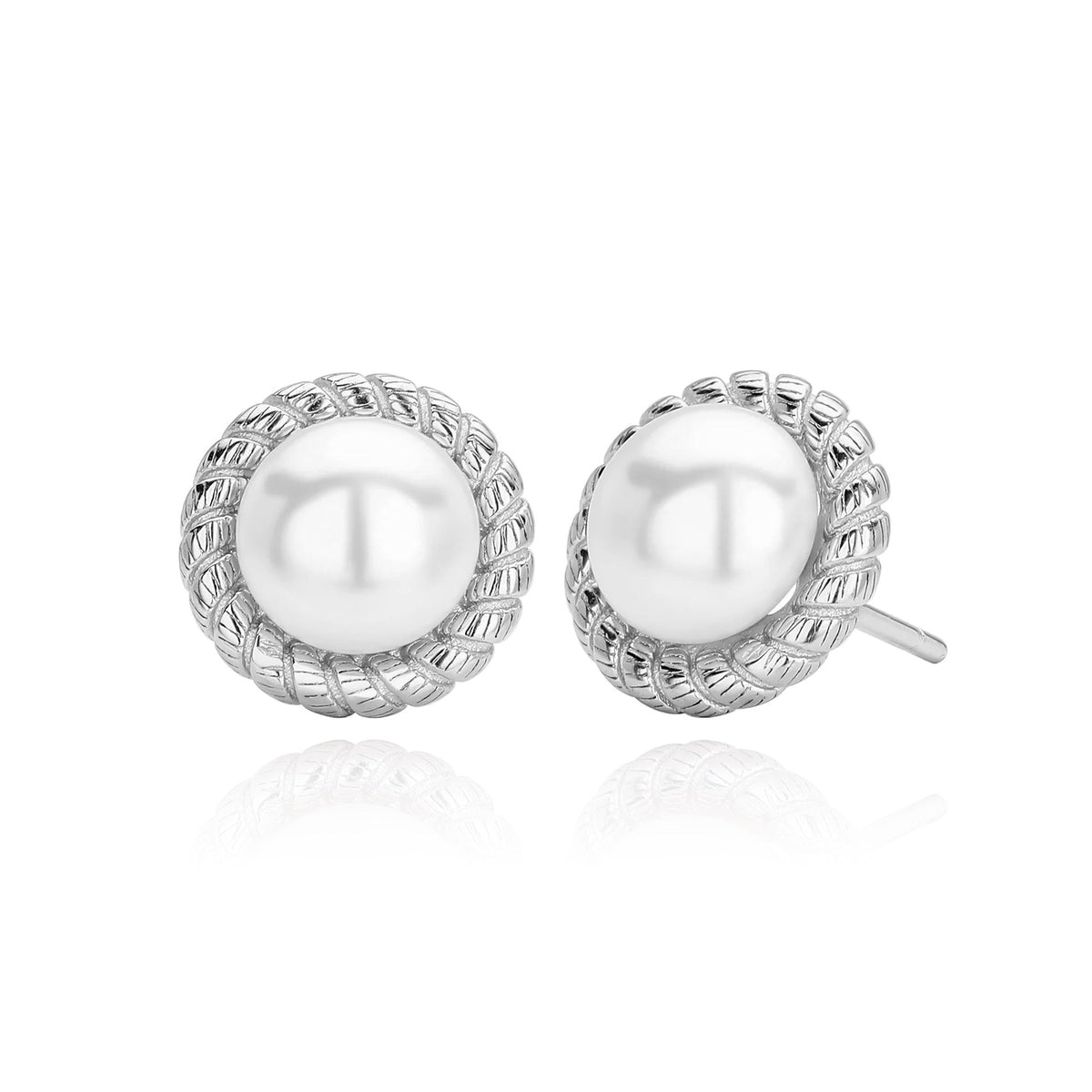 Boucles d'oreilles puces avec perle et motif tressé en argent 925