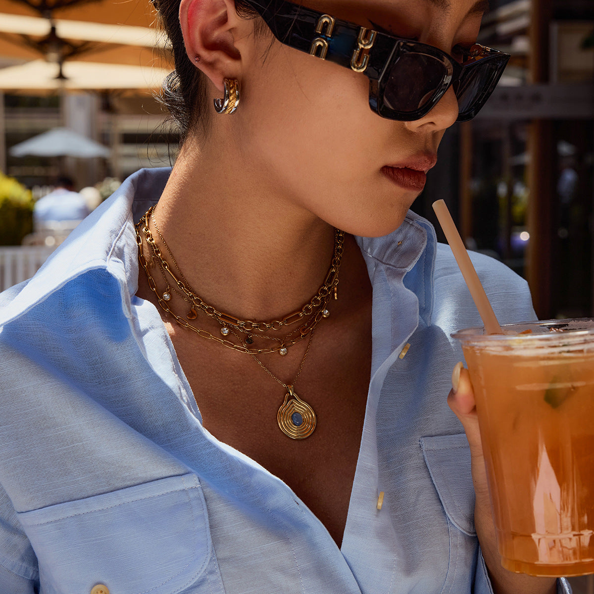 Collier pour femme avec pendentif spirale en acier inoxydable