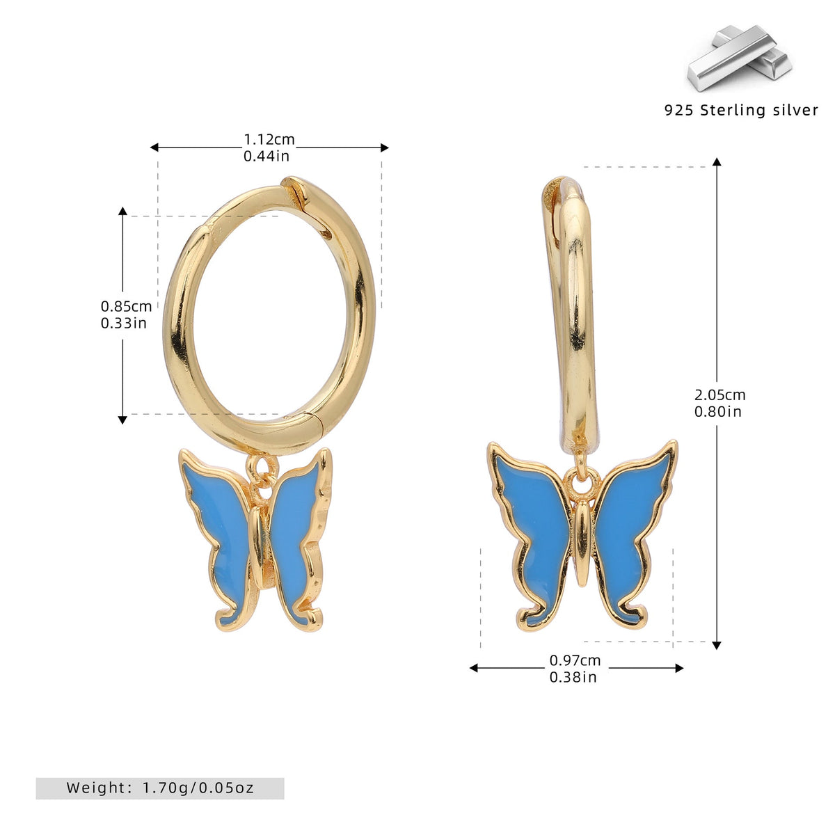 Boucles d'oreilles papillon en argent sterling 925