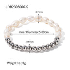 Bracelet élastique pour femme avec perles et éléments en acier inoxydable