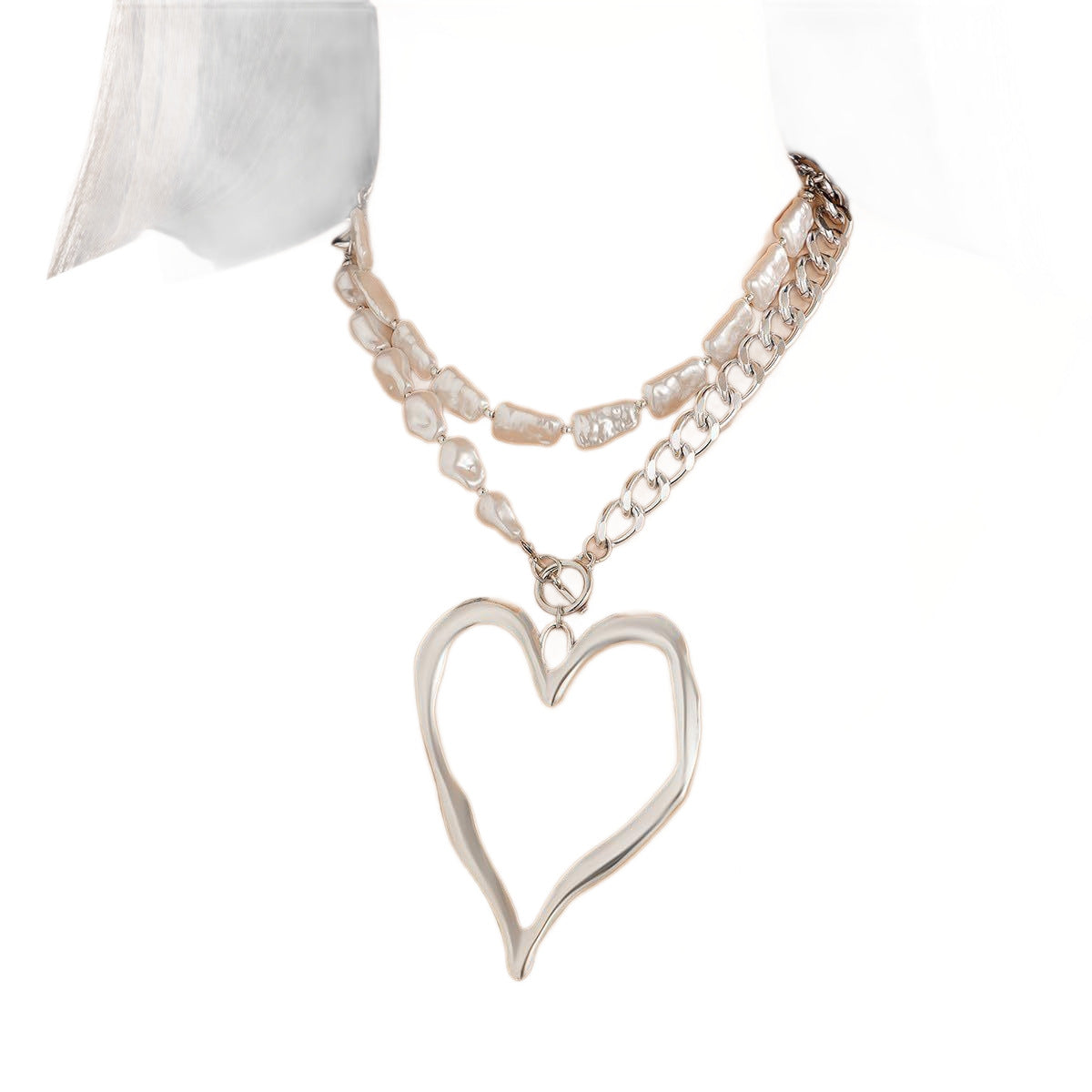 Collier chaîne cœur et perles