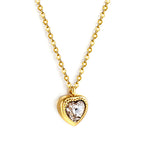 Collier pour femme avec pendentif cœur en acier inoxydable doré et zircon