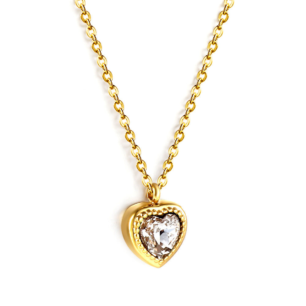 Collier pour femme avec pendentif cœur en acier inoxydable doré et zircon