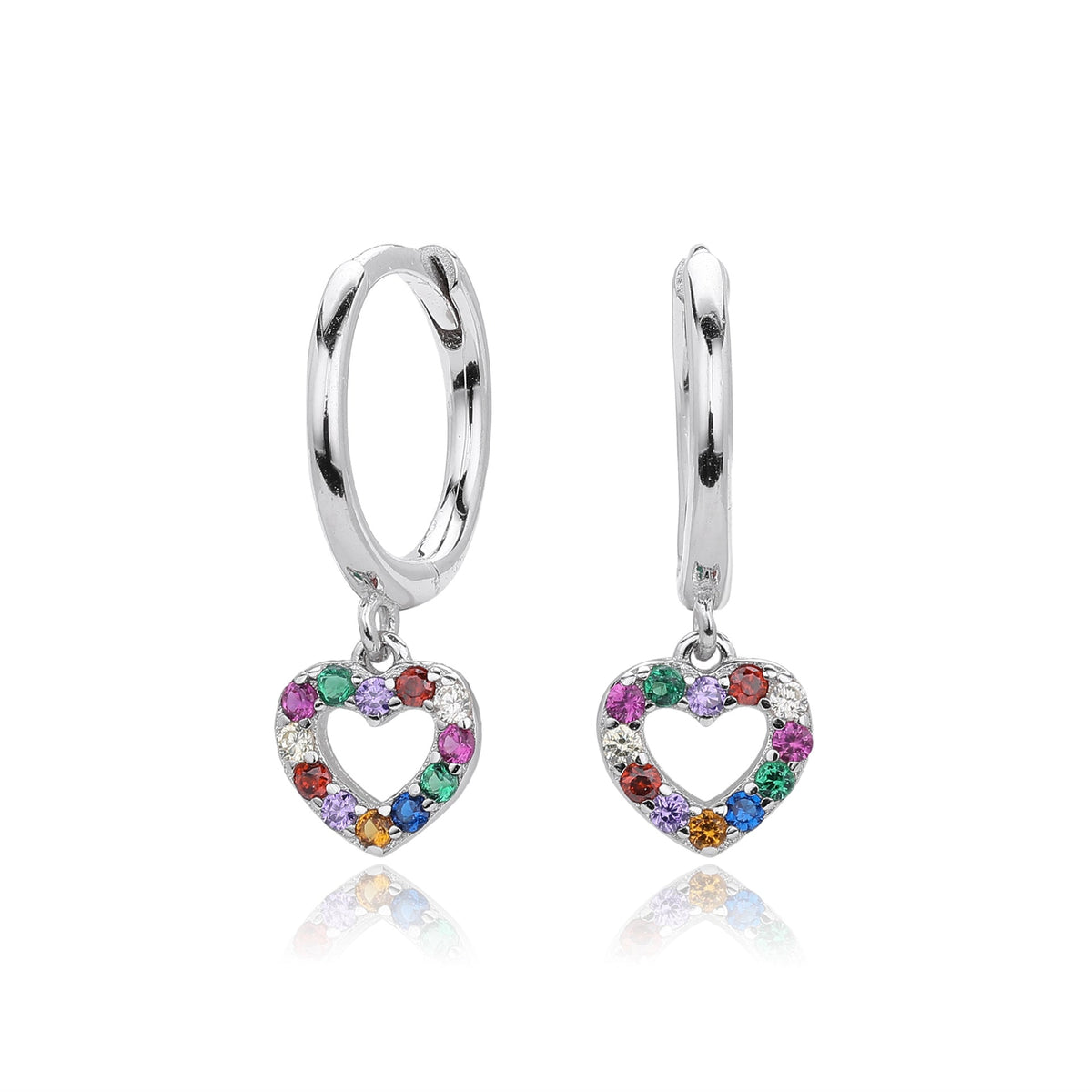 Damen Ohrhänger mit buntem Herzanhänger aus 925 Sterling Silber