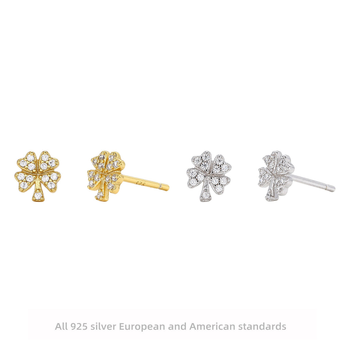 Boucles d'oreilles puces trèfle en argent sterling 925