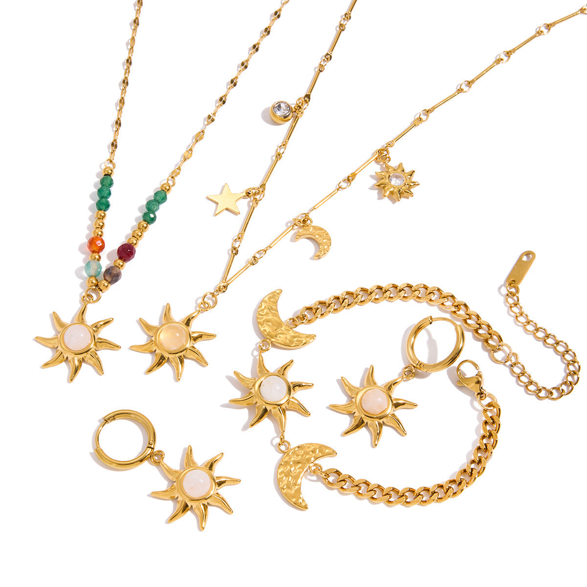 Collier pour femme avec pendentif soleil et lune en acier