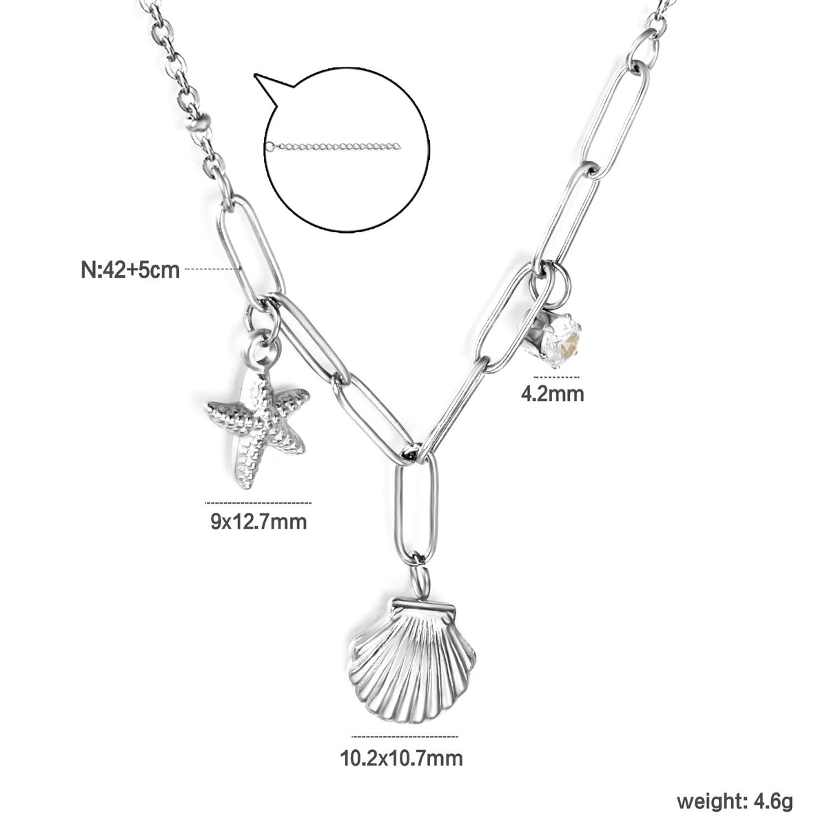 Collier pour femme avec pendentifs coquillage et étoile