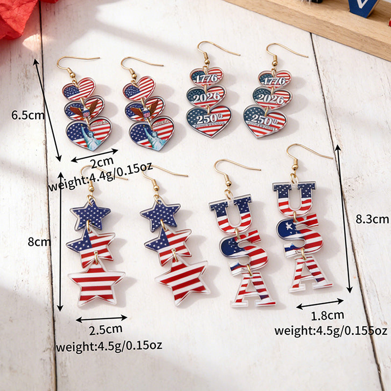 Boucles d'oreilles pendantes patriotiques en forme de nœud avec crochets dorés
