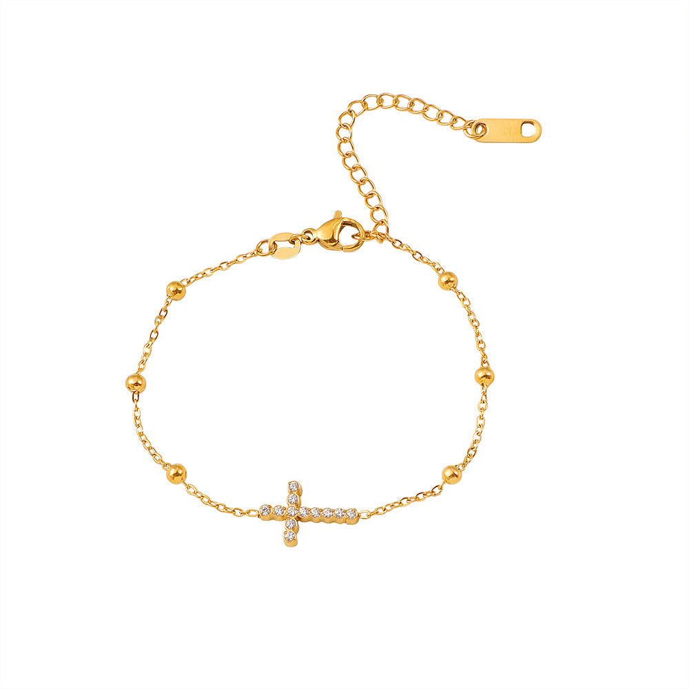Bracelet pour femme réglable avec breloque croix