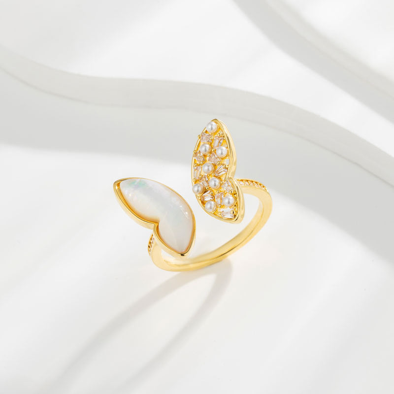 Bague statement pour femme avec perles et coquillage