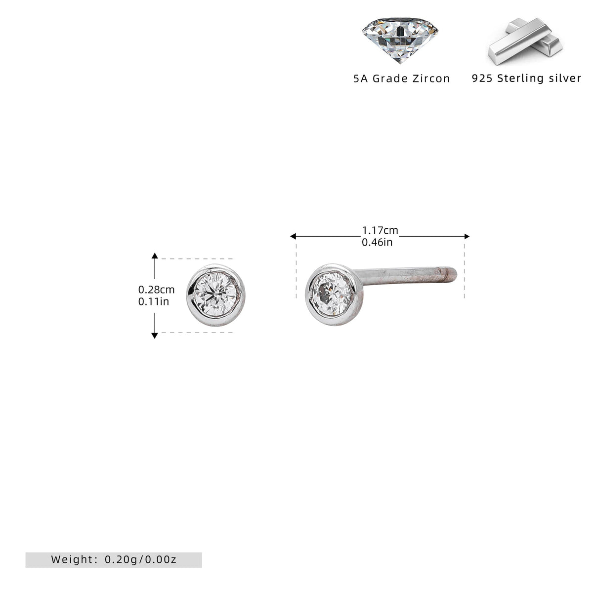 Damen Ohrstecker aus 925 Sterling Silber mit 5A Zirkonsteinen