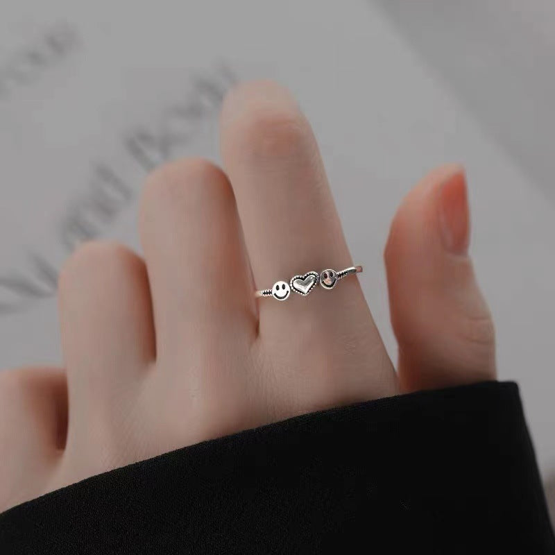Bague ajustable sourire et cœur