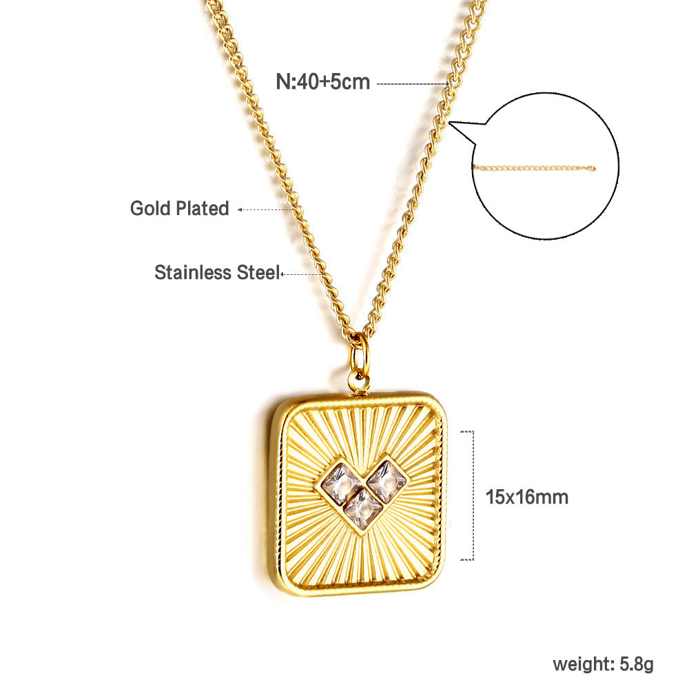 Collier pour femme avec pendentif carré orné de cristaux