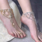 Bijou de pied strass avec bague d'orteil et chaîne réglable