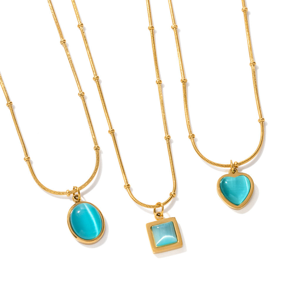 Collier pour femme avec pendentif ovale en acier inoxydable