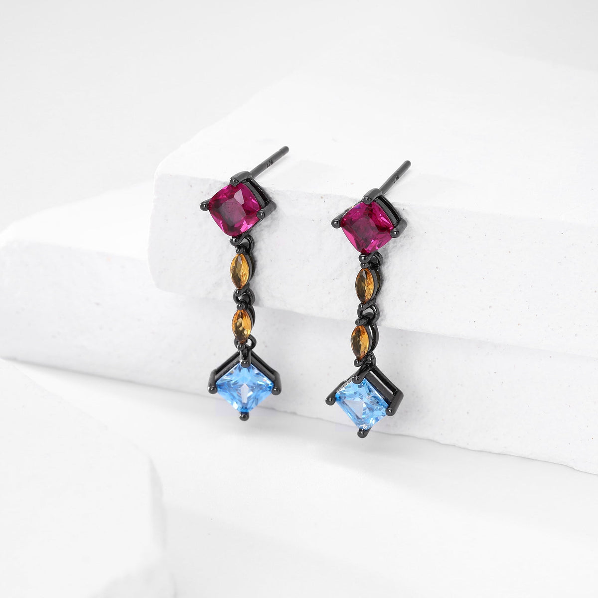 Boucles d'oreilles pendantes pour femme en argent sterling 925 et zircons colorés