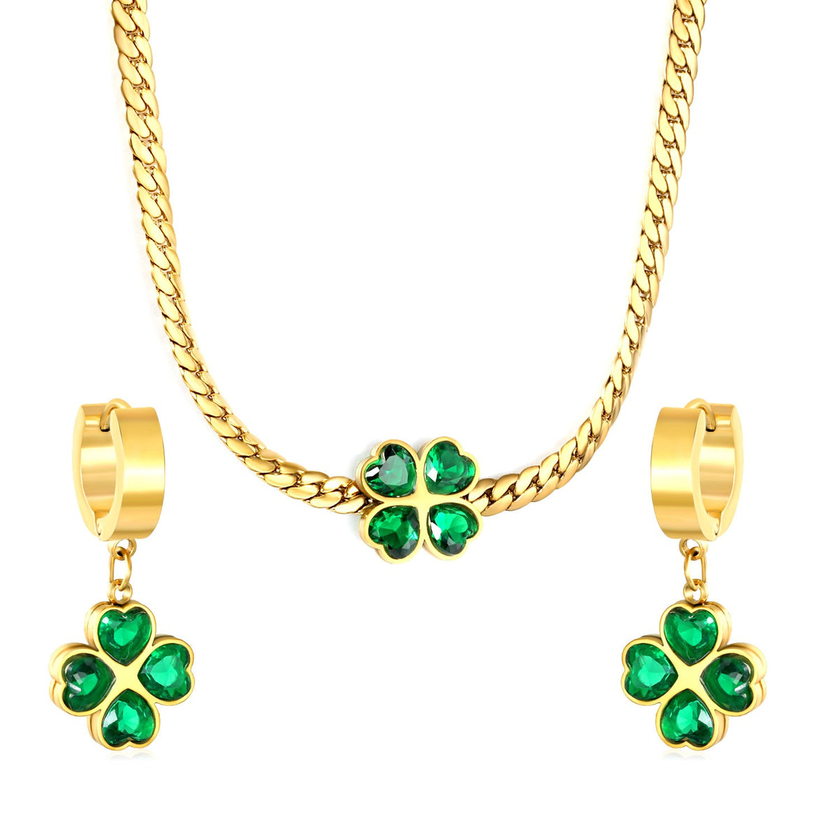 Parure de bijoux pour femme avec pendentif trèfle à quatre feuilles et boucles d'oreilles élégantes