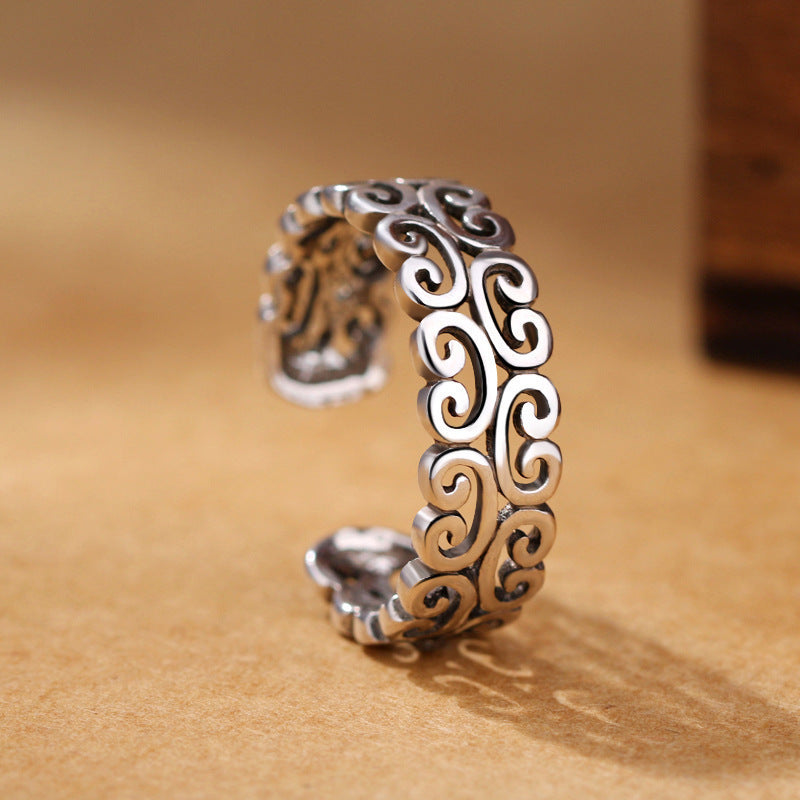 Bague ouverte pour femme avec motif ondulé artistique