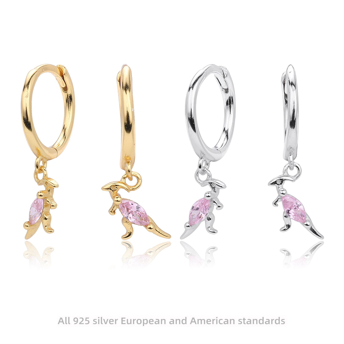 Boucles d'oreilles pour femme motif kangourou en argent sterling 925