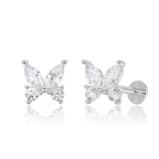 Boucles d'oreilles puces pour femme motif papillon en argent sterling 925