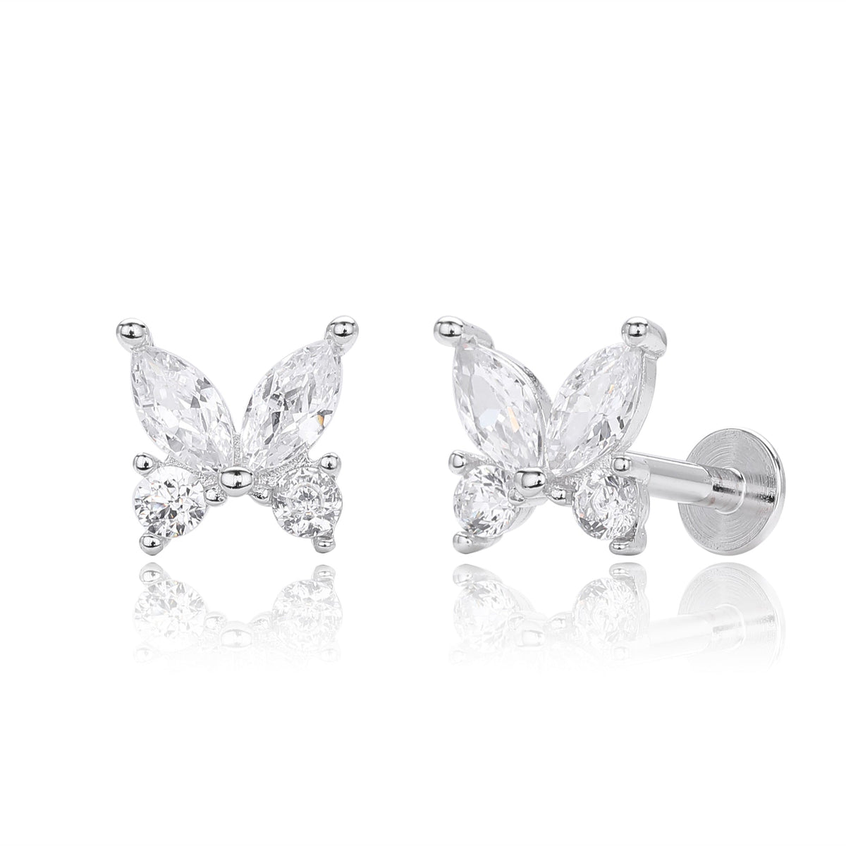 Boucles d'oreilles puces pour femme motif papillon en argent sterling 925