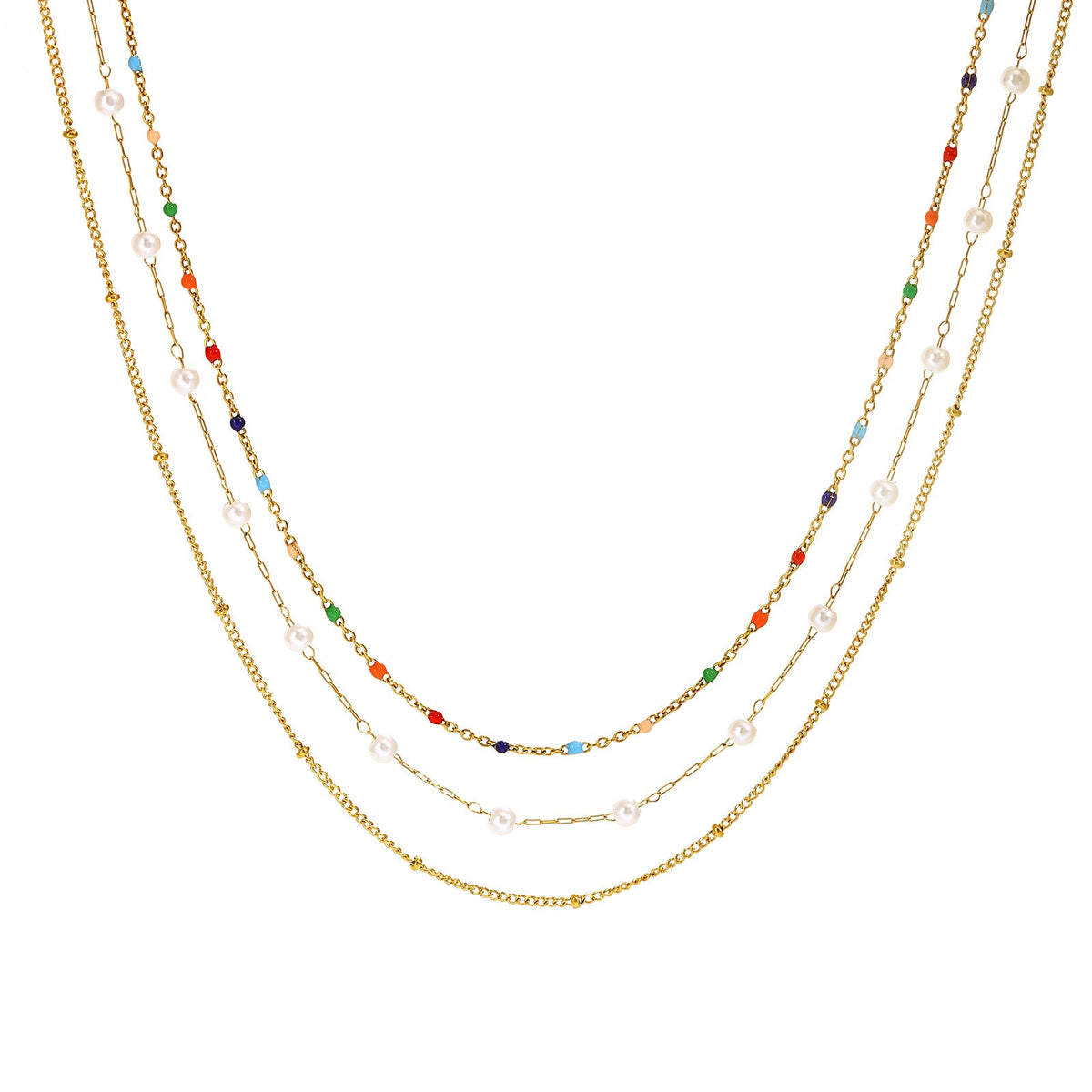 Collier multicouche pour femme avec perles colorées