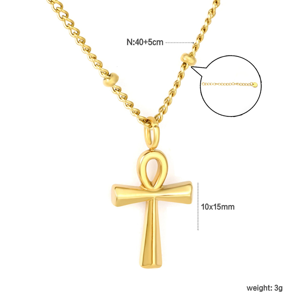 Collier pour femmes avec pendentif croix étincelant en acier inoxydable doré