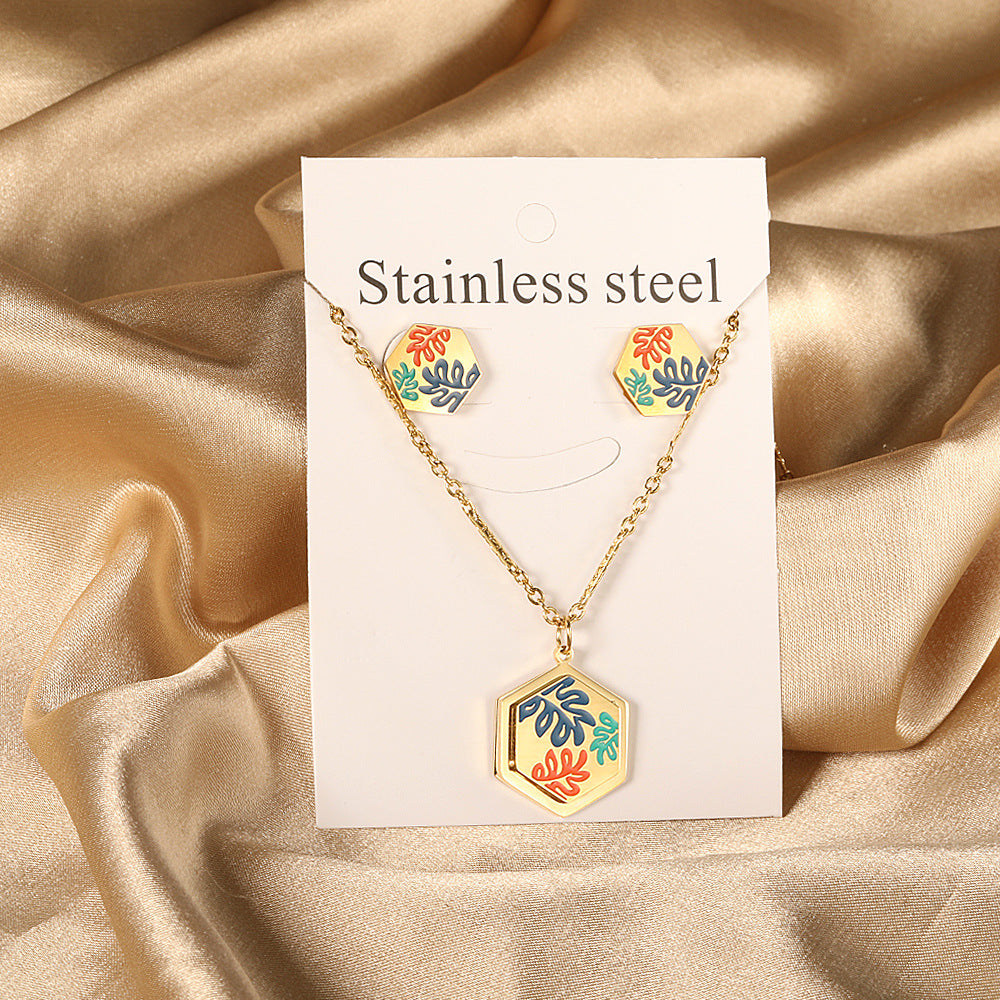 Parure de bijoux pour femme avec pendentif coloré