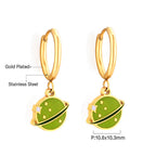 Boucles d'oreilles pendantes pour femme design planétaire en acier doré