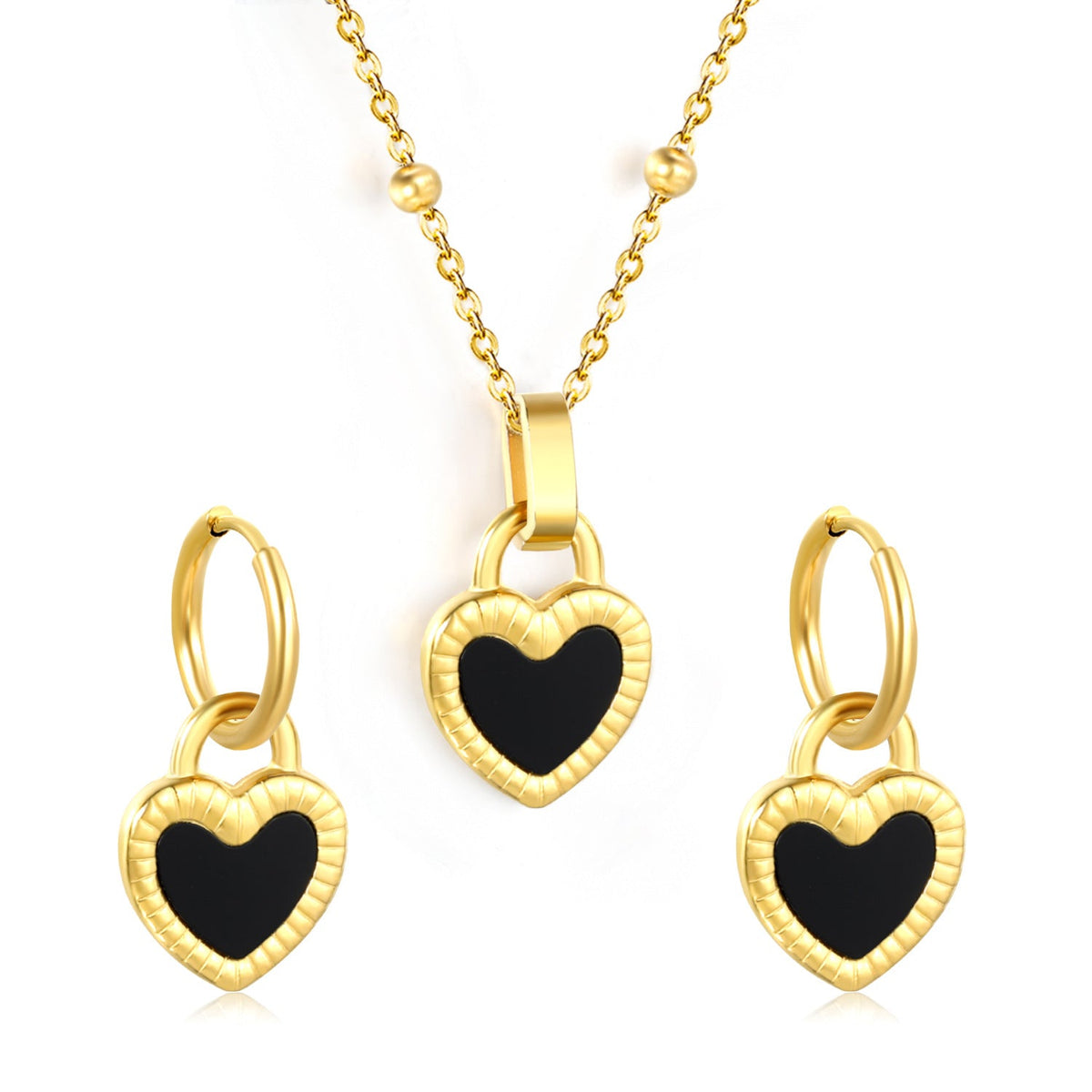 Parure de bijoux pour femme avec pendentif cœur et boucles d'oreilles
